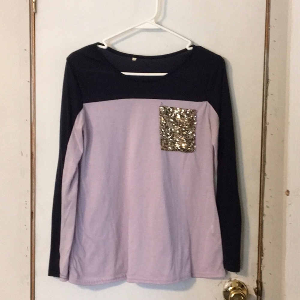 Colorblock Sequin Pocket Tee